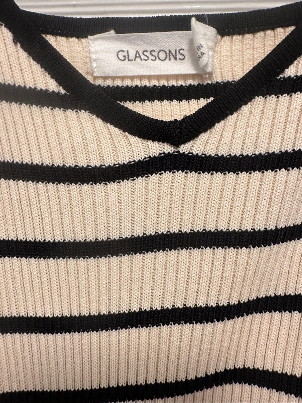 Glassons Black & Cream Striped Ribbed V-Neck Camisole - Picture 2 of 3